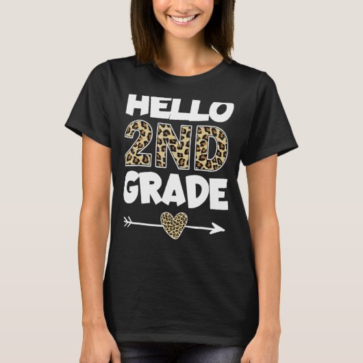 Hallo Leopard Print Second Grade Lehrer T-Shirt (Vorderseite)