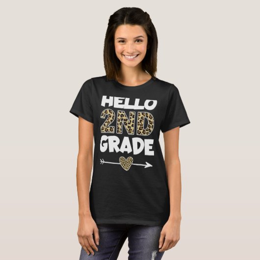 Hallo Leopard Print Second Grade Lehrer T-Shirt (Vorne ganz)