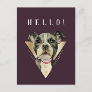 HALLO Lila Gold Pitbull Welpe Wasserfarbe Postkarte