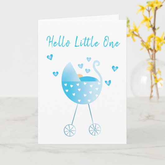 Hallo Little One Baby Boy Carriage Herzlichen Glüc Karte (Gelbe Blume)