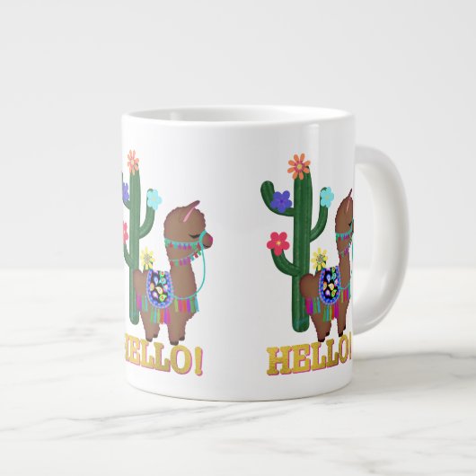 Hallo Llama! | Niedlich Face Brown Llama Jumbo-Tasse (Vorderseite Rechts)