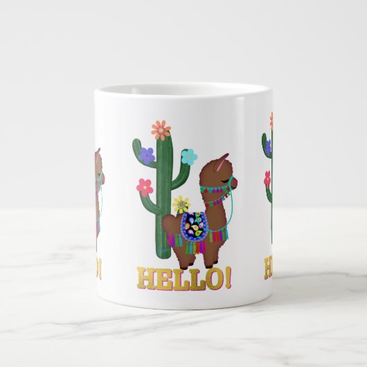 Hallo Llama! | Niedlich Face Brown Llama Jumbo-Tasse (Vorderseite)