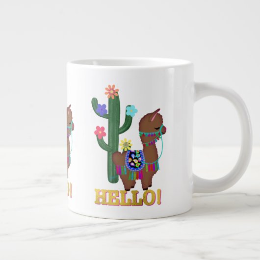 Hallo Llama! | Niedlich Face Brown Llama Jumbo-Tasse (Rechts)