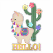 Hallo ! Llama und Cactus | Whimsical Llama Aufkleber (Vorderseite)