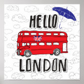 Hallo London | Handzeichen mit Schirm Poster (Vorne)