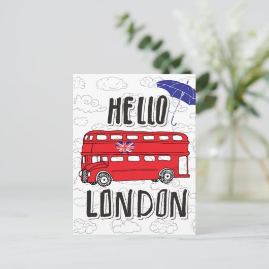 Hallo London | Handzeichen mit Schirm Postkarte (Stehend Vorderseite)