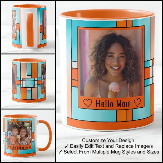 Hallo Mama Oma Farbige gestanzte Glas Foto Tasse