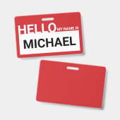 "Hallo, mein Name ist!" Blank Modern Red Ausweis (Vorder- & Rückseite)