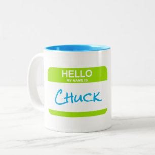 Hallo, mein Name ist CHUCK Nametag Green Blue Offi Zweifarbige Tasse