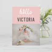 Hallo mein Name ist Foto Collage Pink Crown Geburt Ankündigung (Stehend Vorderseite)