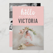 Hallo mein Name ist Foto Collage Pink Crown Geburt Ankündigung (Vorne/Hinten)
