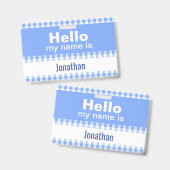 Hallo Mein Name ist - Gingham blau und weiß Ausweis (Vorder- & Rückseite)