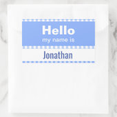 Hallo Mein Name ist - Gingham blau und weiß Rechteckiger Aufkleber (Tasche)
