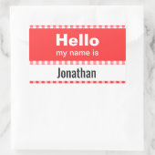 Hallo Mein Name ist - Gingham rot und weiß Rechteckiger Aufkleber (Tasche)