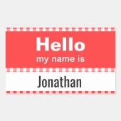 Hallo Mein Name ist - Gingham rot und weiß Rechteckiger Aufkleber (Vorderseite)