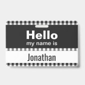 Hallo Mein Name ist - Gingham schwarz-weiß Ausweis (Rückseite)