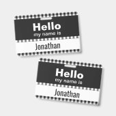 Hallo Mein Name ist - Gingham schwarz-weiß Ausweis (Vorder- & Rückseite)