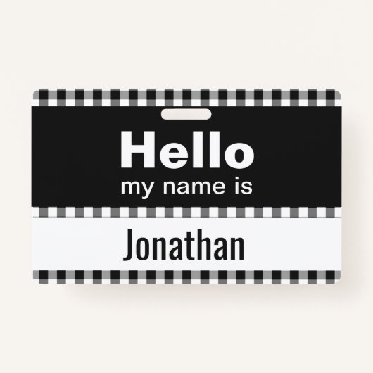Hallo Mein Name ist - Gingham schwarz-weiß Ausweis (Vorderseite)