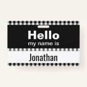 Hallo Mein Name ist - Gingham schwarz-weiß Ausweis (Rückseite)