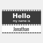 Hallo Mein Name ist - Gingham schwarz-weiß Rechteckiger Aufkleber (Vorderseite)