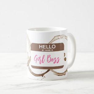 Hallo, mein Name ist GIRL BOSS Nametag Kaffeeauswe Kaffeetasse