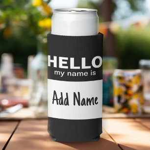 Hallo mein Name ist - klassischer Text Schwarz-wei Selters Dosenkühler