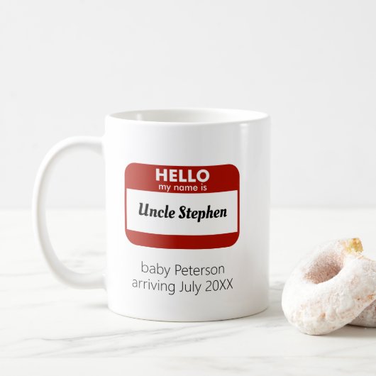"Hallo, mein Name ist" Onkel Pregnancy Reveal Kaffeetasse (Mit Donut)
