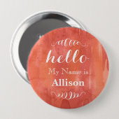 Hallo Mein Name ist Personalisiert Coral Watercolo Button (Vorne & Hinten)