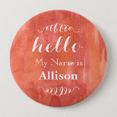 Hallo Mein Name ist Personalisiert Coral Watercolo Button (Vorderseite)