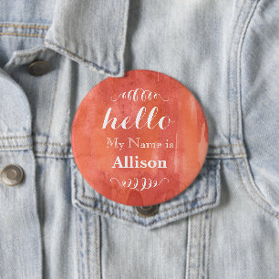 Hallo Mein Name ist Personalisiert Coral Watercolo Button