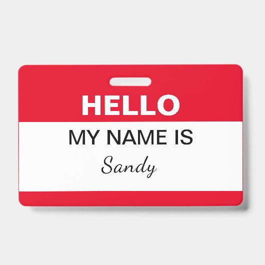 Hallo Mein Name ist Red White Office Mitarbeiter F Ausweis (Vorderseite)