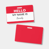 Hallo Mein Name ist Red White Office Mitarbeiter F Ausweis (Vorder- & Rückseite)