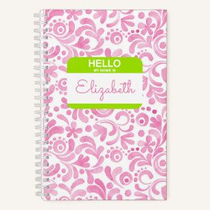 Hallo, mein Name ist Tag Pink Weiß Grün Preppy Notizblock