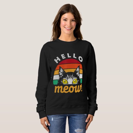Hallo Meow Cat Retro Style Sweatshirt (Vorne ganz)