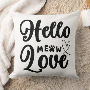 Hallo Meow Liebe, Niedliche Katzenpfähle Herz Kissen