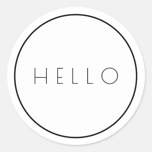 Hallo Minimalistisch White Black Modern Typografy Runder Aufkleber (Vorderseite)