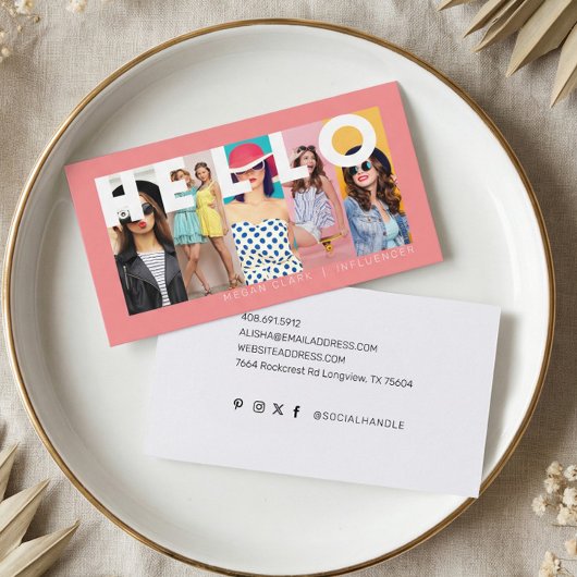 Hallo mit Modern & Minimal 5 Foto Layout Pink Visitenkarte