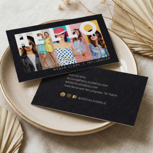 Hallo mit Modern & Minimal 5 Foto Layout Schwarz Visitenkarte