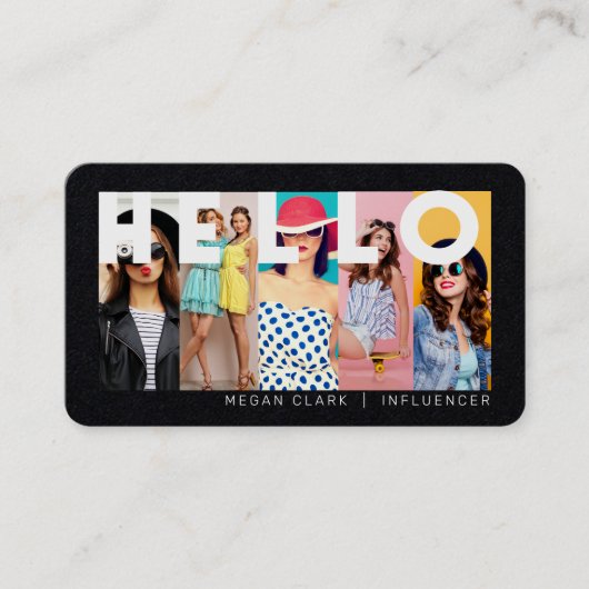 Hallo mit Modern & Minimal 5 Foto Layout Schwarz Visitenkarte (Vorderseite)