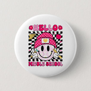 Hallo Mittelstufe Smiley Gesicht Lehrer Kind Zurüc Button