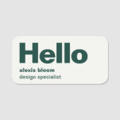 Hallo Modern Minimal Forest Green Stilvoll Trendy Namensschild (Vorderseite)