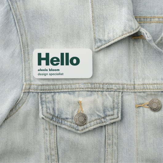 Hallo Modern Minimal Forest Green Stilvoll Trendy Namensschild (Beispiel)