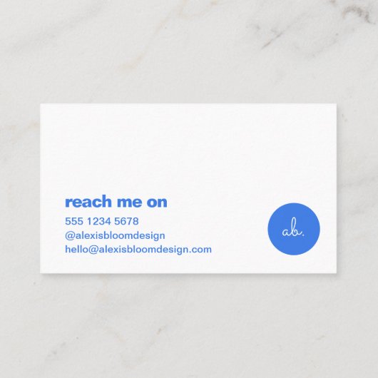 Hallo Modern Minimal Simple Blue Stilvoll Trendy Visitenkarte (Rückseite)