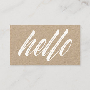 Hallo Modern White Script Rustic Kraft Visitenkarte