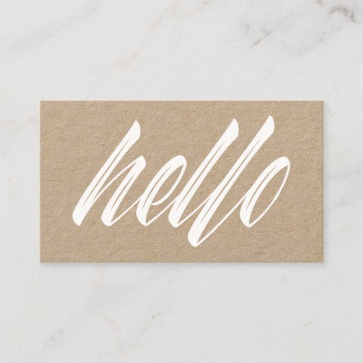 Hallo Modern White Script Rustic Kraft Visitenkarte (Vorderseite)