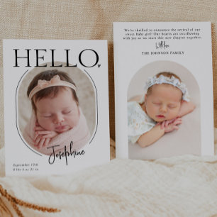 Hallo   Moderne minimalistische Baby-Oval-Foto-Geb Ankündigung