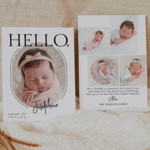 Hallo   Moderne minimalistische Baby-Oval-Foto-Geb Ankündigung