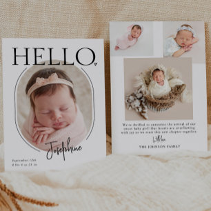 Hallo   Moderne minimalistische Baby-Oval-Foto-Geb Ankündigung