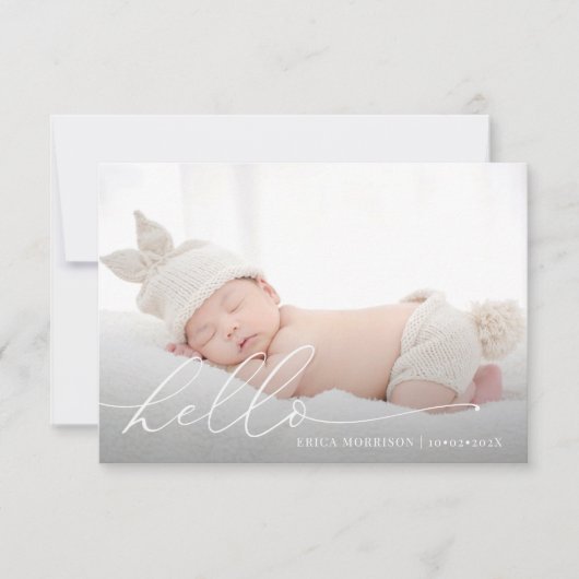 hallo moderne Skriptgeburtserklärung Postkarte (Vorderseite)