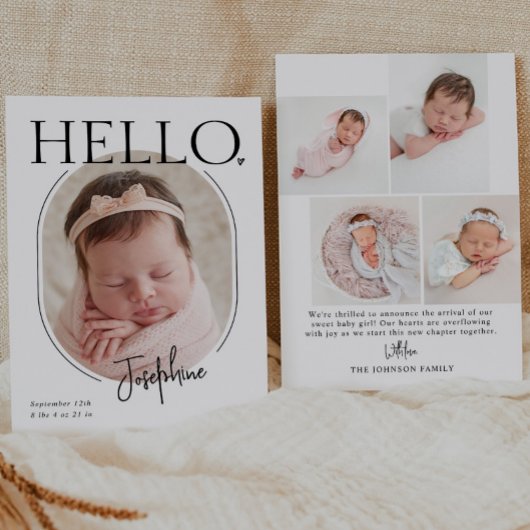 Hallo  | Modernes Minimalistisches Baby Oval Foto  Ankündigung